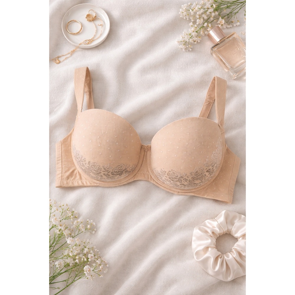 Soma Stunning Support Full Coverage Beige Polka Dot Lace‎ Bra 42DDD or 42F